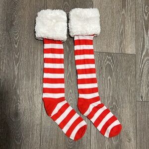 Red, White, & Fur Knee High Socks!